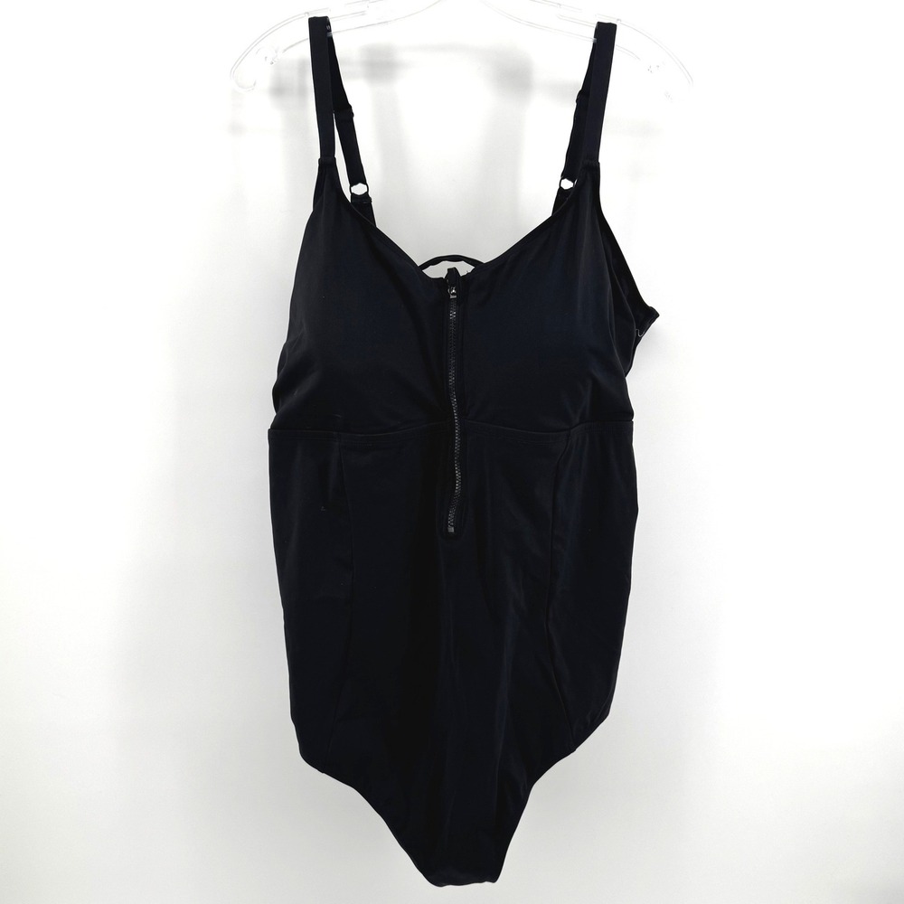 Torrid One Piece Swimsuit Women 4x Black Lace Up Back Front Zip Plus Size Swim